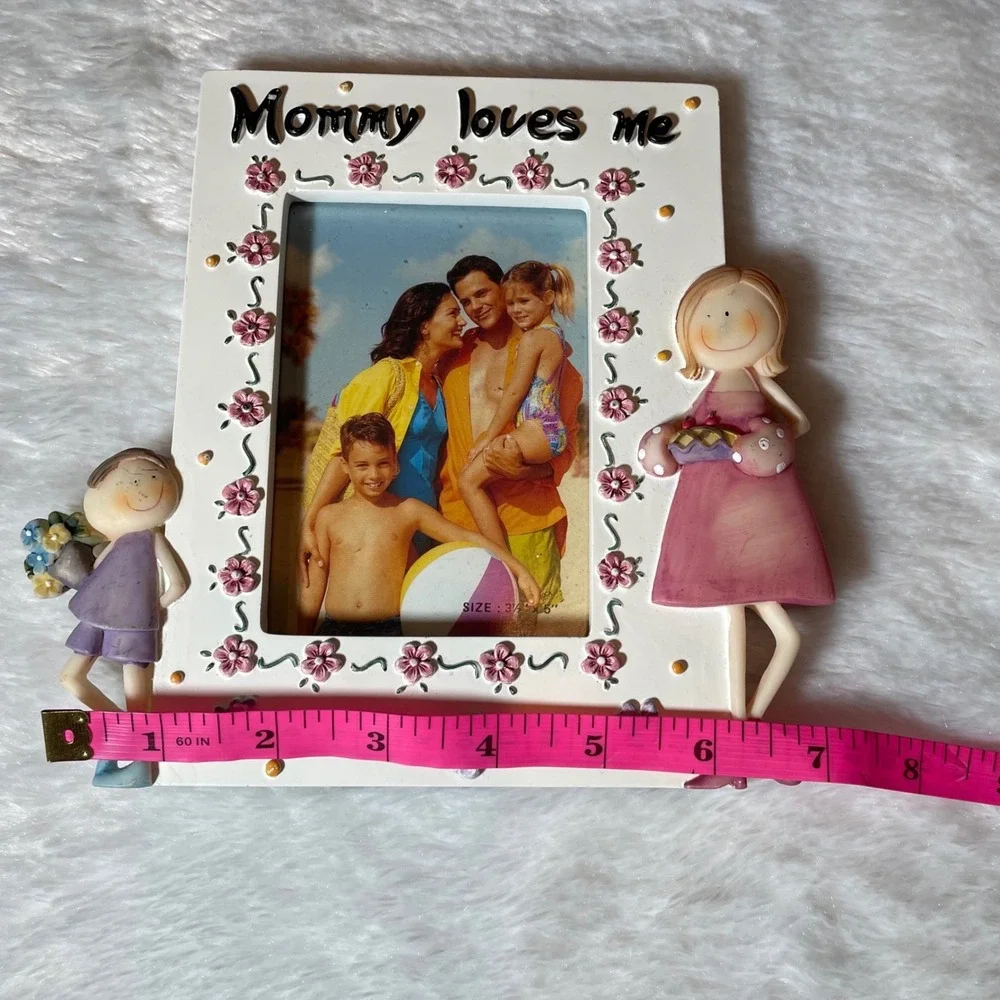 Mommy Loves Me Hand Painted 3D Ceramic Floral Picture Frame 3.5x5 Cotagecore